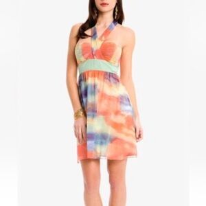 [S]Marciano multi color watercolor Summer Cross Silk dress